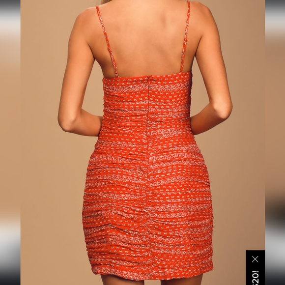 Floral Rouched Mini Dress - Red - Picture 2 of 6